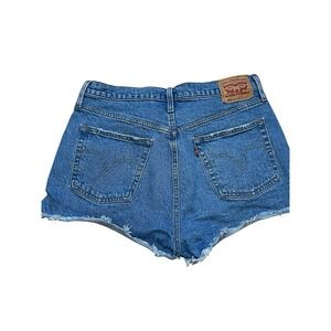 Levi's 501 Raw Hem Shorts Women's 31 Black Denim Red Tab Button Fly